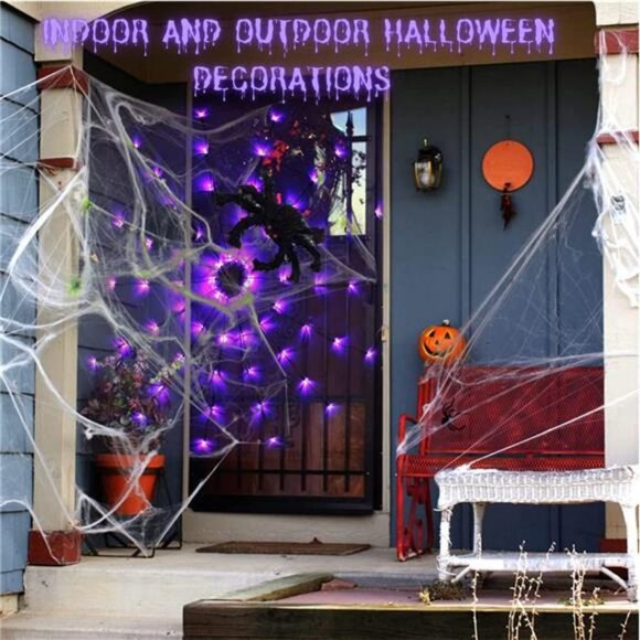 Halloween Decorations Spider Web Lights - 4FT Diameter 70 LED with Black Spider - Picture 3 of 7